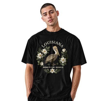 Louisiana Brown Pelican Magnolia T-Shirt | Bird Tee - Black #2
