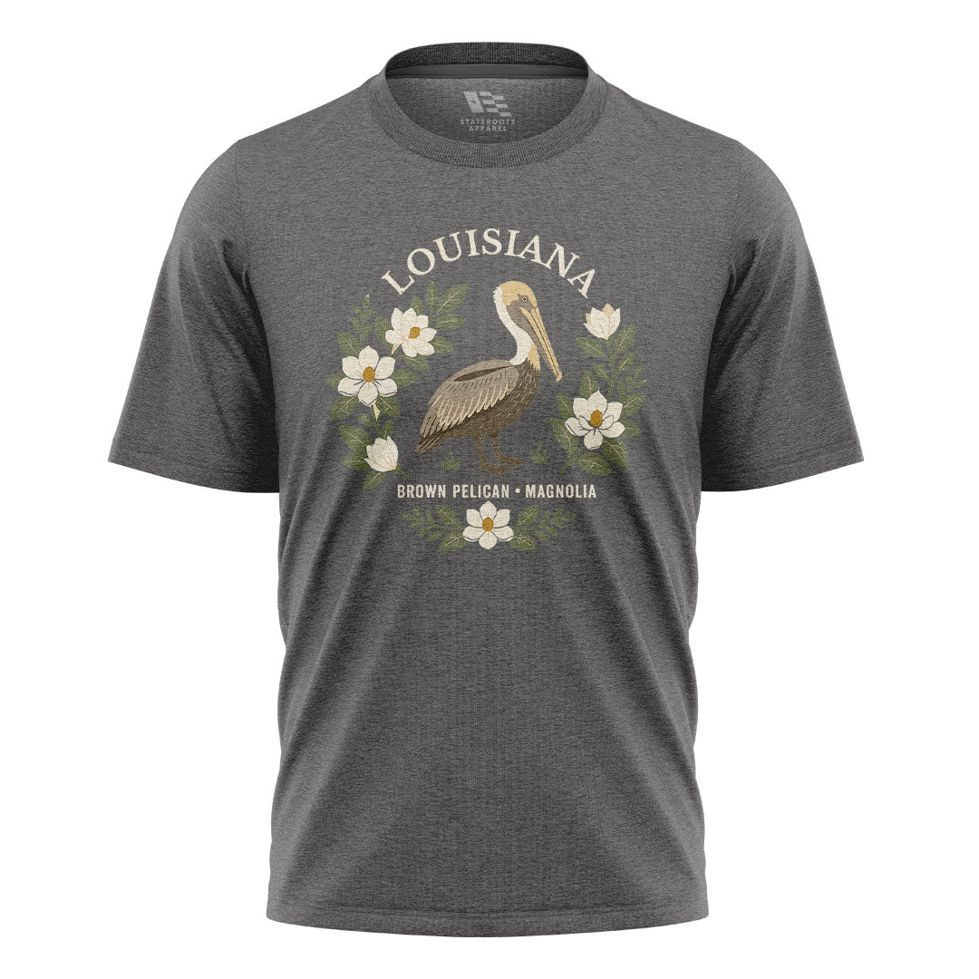 Louisiana Brown Pelican Magnolia T-Shirt | Bird Tee - Charcoal #1