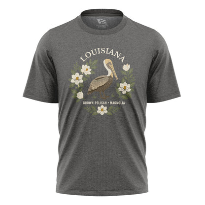 Louisiana Brown Pelican Magnolia T-Shirt | Bird Tee - Charcoal #1