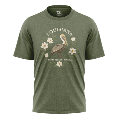 Louisiana Brown Pelican Magnolia T-Shirt | Bird Tee - Military Green #1