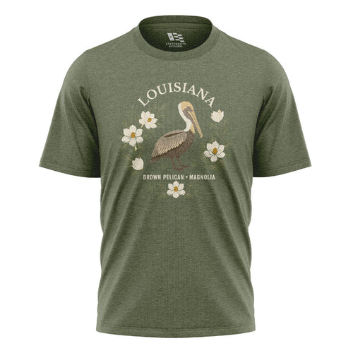 Louisiana Brown Pelican Magnolia T-Shirt | Bird Tee - Military Green #1