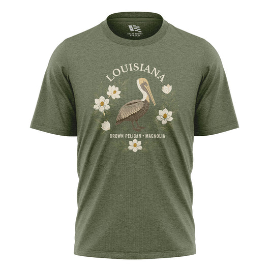 Louisiana Brown Pelican Magnolia T-Shirt | Bird Tee - Military Green #1