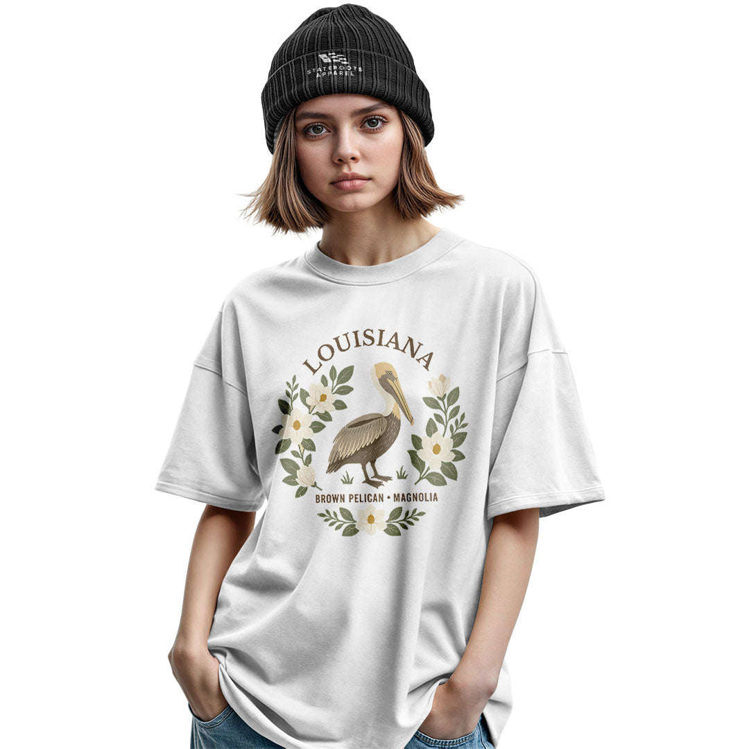 Louisiana Brown Pelican Magnolia T-Shirt | Bird Tee - Military Green #2