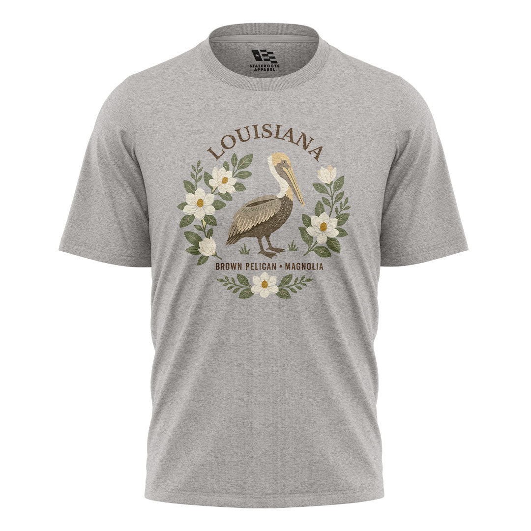 Louisiana Brown Pelican Magnolia T-Shirt | Bird Tee - Sport Grey #1