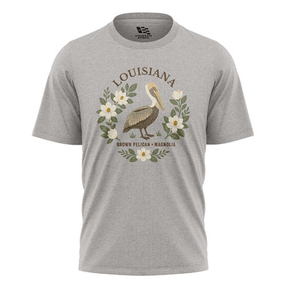 Louisiana Brown Pelican Magnolia T-Shirt | Bird Tee - Sport Grey #1