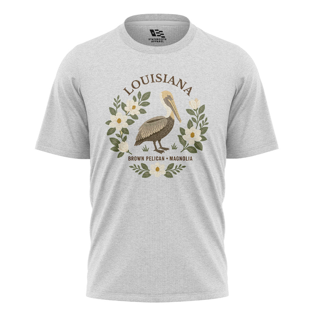 Louisiana Brown Pelican Magnolia T-Shirt | Bird Tee - White #1