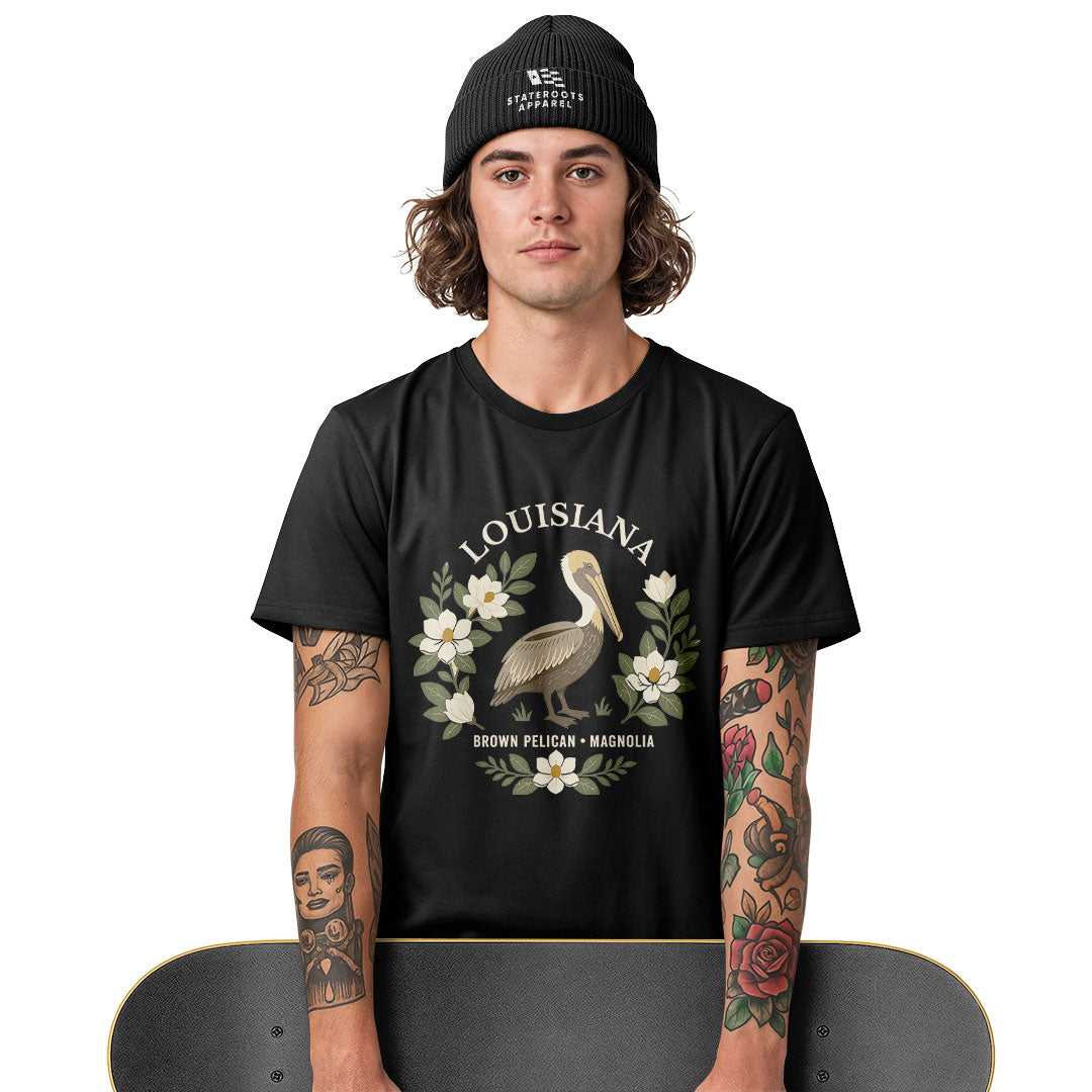 Louisiana Brown Pelican Magnolia T-Shirt | Bird Tee - White #3