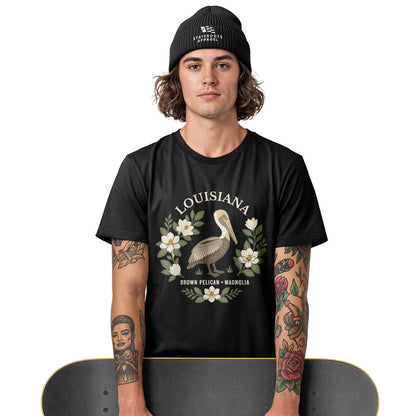 Louisiana Brown Pelican Magnolia T-Shirt | Bird Tee - White #3