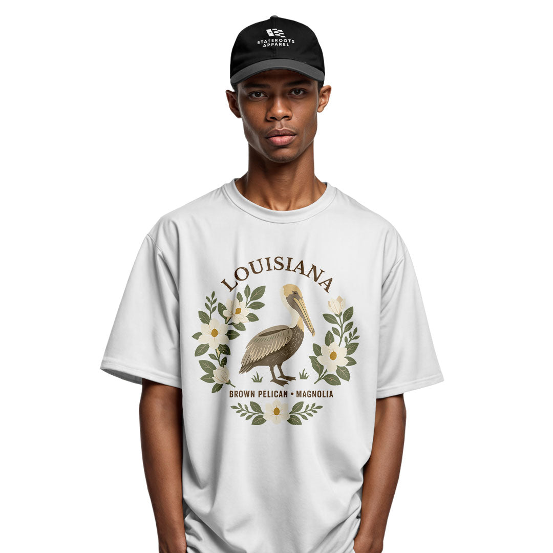 Louisiana Brown Pelican Magnolia T-Shirt | Bird Tee - White #4