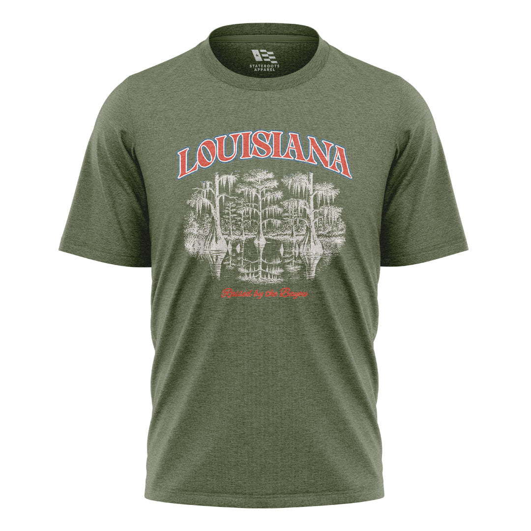 Louisiana Cypress Swamp T-Shirt | Reflection Bayou Tee - Military Green #1