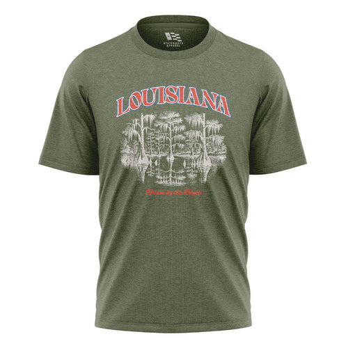 Louisiana Cypress Swamp T-Shirt | Reflection Bayou Tee - Military Green #1