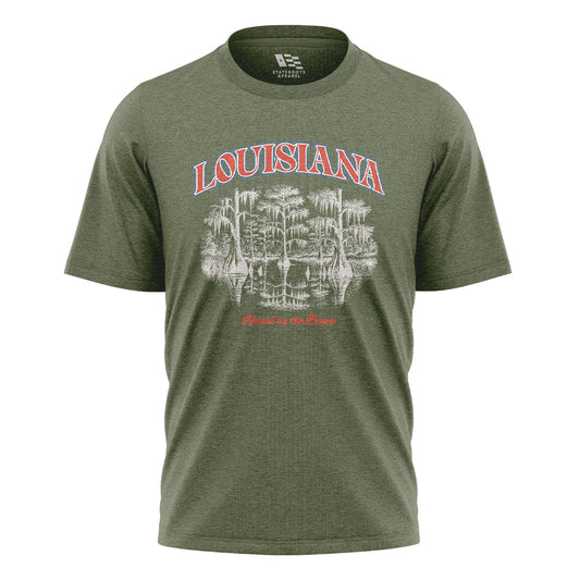 Louisiana Cypress Swamp T-Shirt | Reflection Bayou Tee - Military Green #1