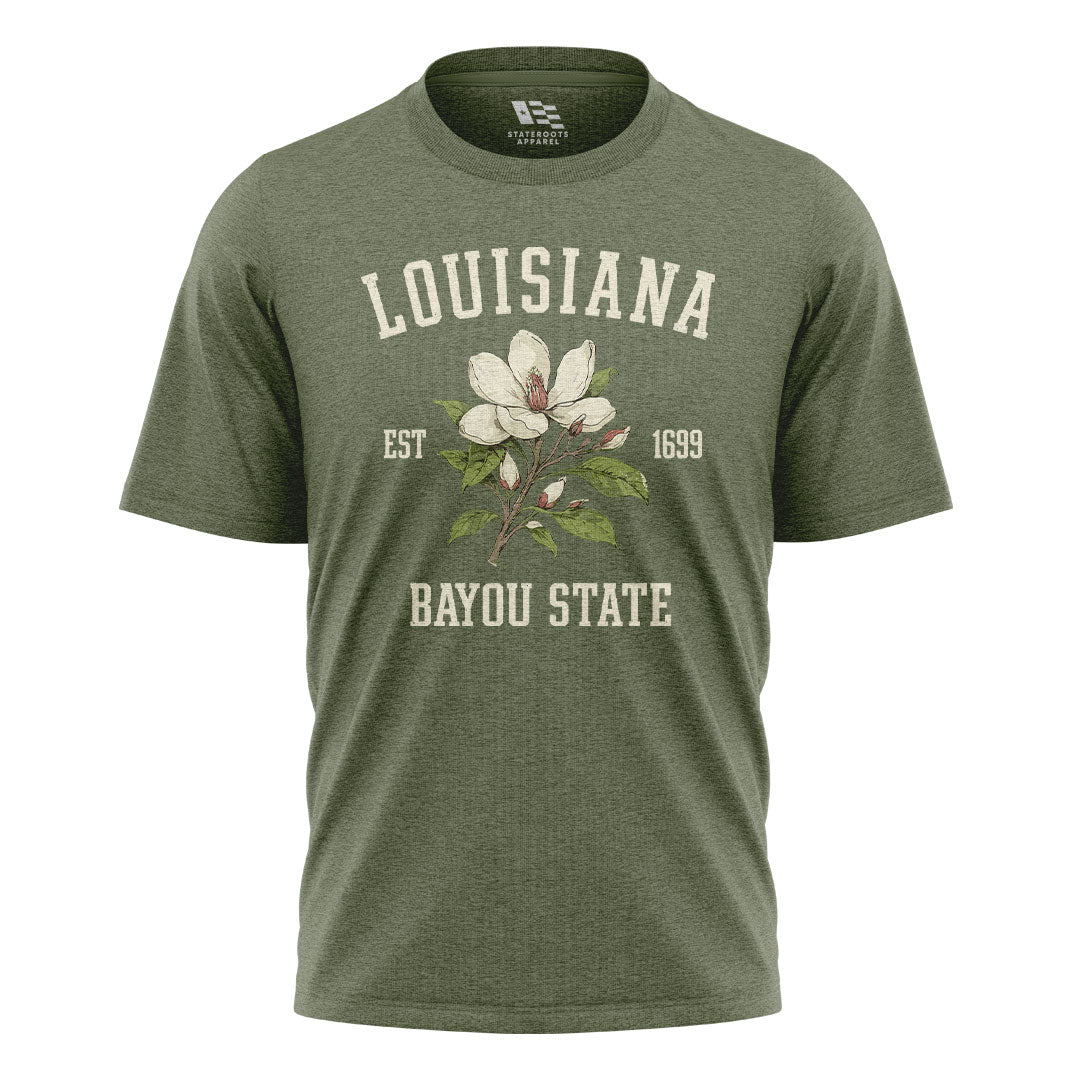 Louisiana Magnolia Bayou State 1699 T-Shirt | Tee - Military Green #1
