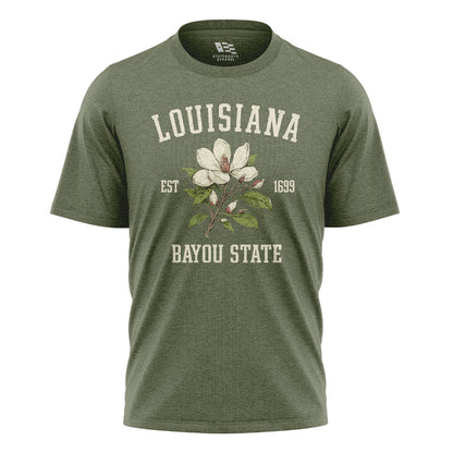 Louisiana Magnolia Bayou State 1699 T-Shirt | Tee - Military Green #1