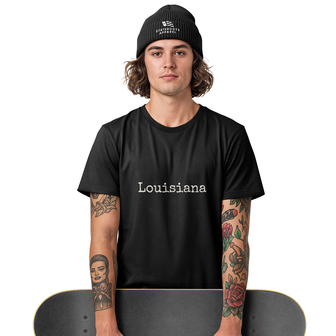 Louisiana Minimalist Typewriter T-Shirt | Simple Tee - White #3
