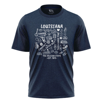 Louisiana Pelican State Icons T-Shirt | Cajun Tee - Navy #1