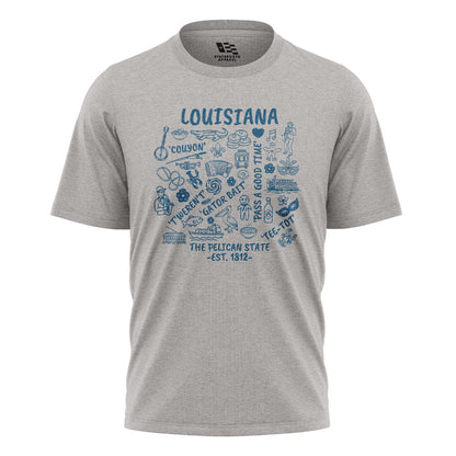 Louisiana Pelican State Icons T-Shirt | Cajun Tee - Sport Grey #1