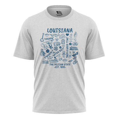 Louisiana Pelican State Icons T-Shirt | Cajun Tee - White #1