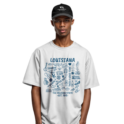 Louisiana Pelican State Icons T-Shirt | Cajun Tee - White #4