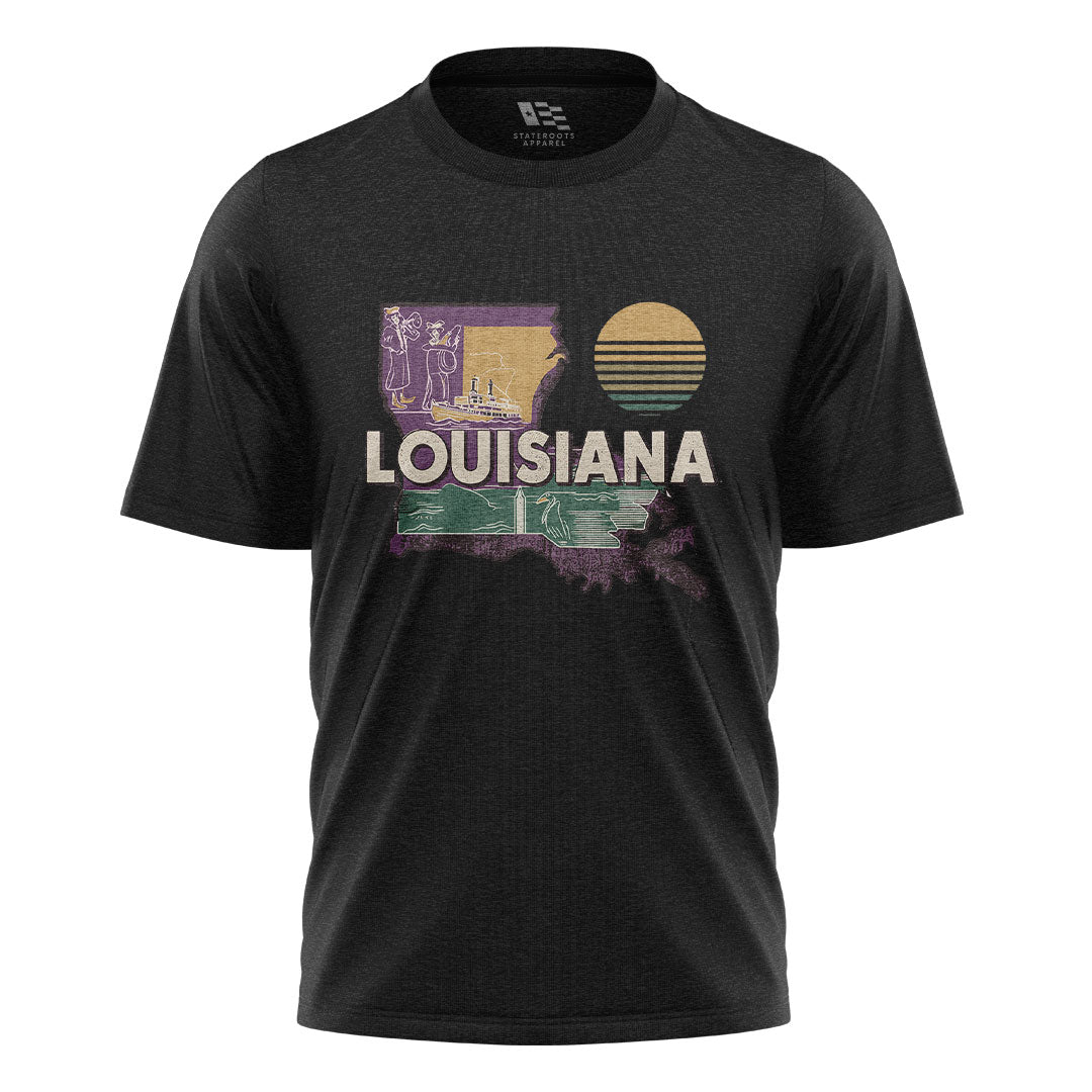 Louisiana State Map Riverboat T-Shirt | Vintage Tee - Black #1