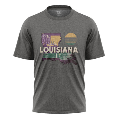 Louisiana State Map Riverboat T-Shirt | Vintage Tee - Charcoal #1