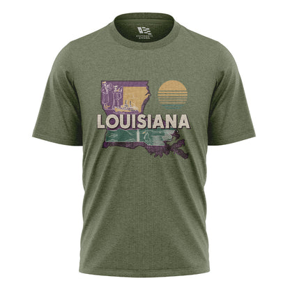 Louisiana State Map Riverboat T-Shirt | Vintage Tee - Military Green #1
