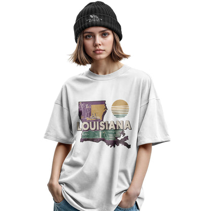 Louisiana State Map Riverboat T-Shirt | Vintage Tee - Military Green #2