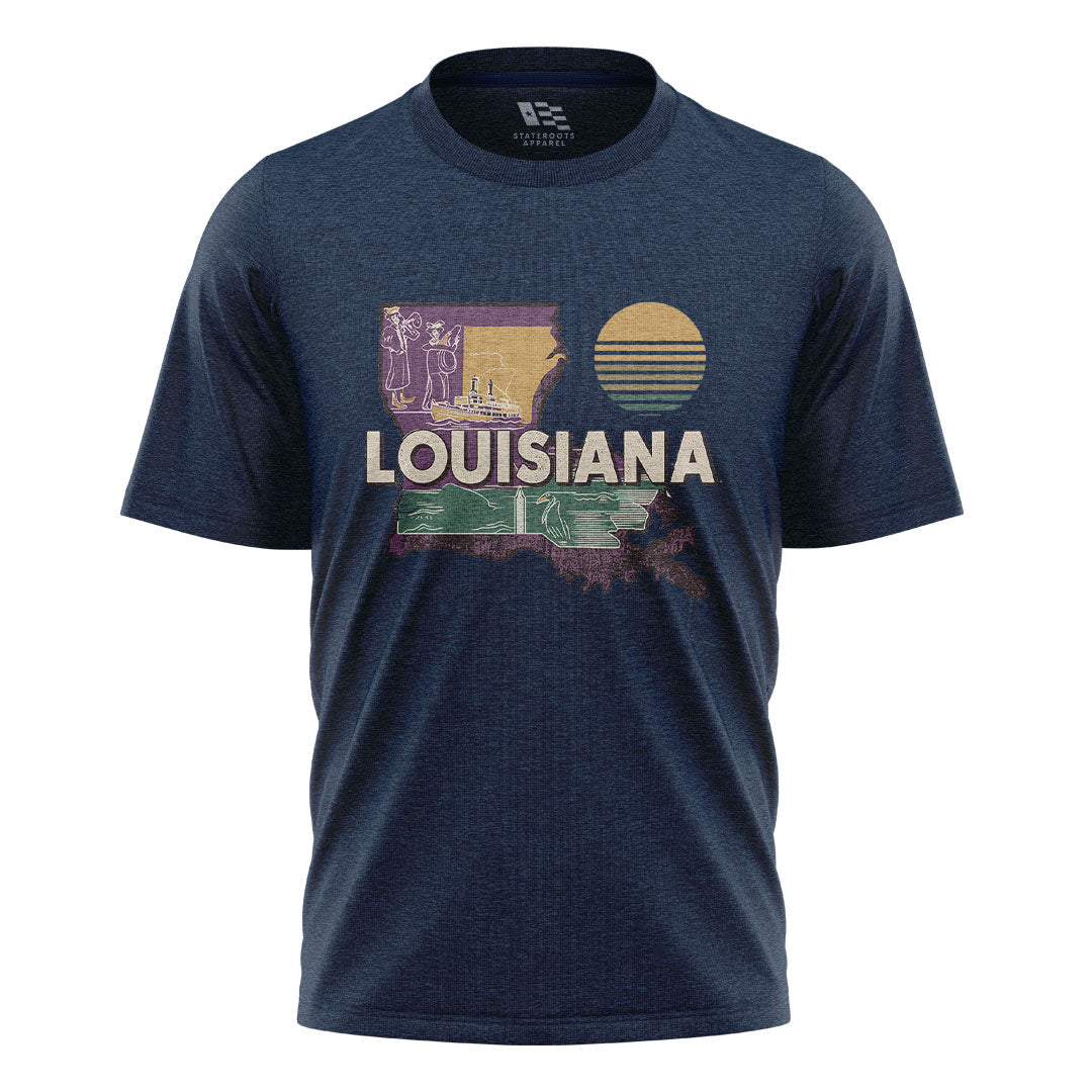 Louisiana State Map Riverboat T-Shirt | Vintage Tee - Navy #1
