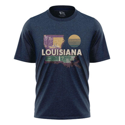 Louisiana State Map Riverboat T-Shirt | Vintage Tee - Navy #1