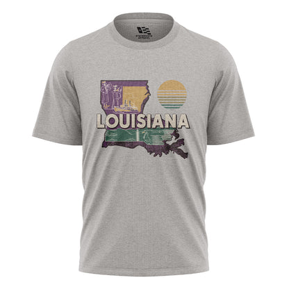 Louisiana State Map Riverboat T-Shirt | Vintage Tee - Sport Grey #1