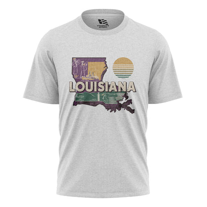 Louisiana State Map Riverboat T-Shirt | Vintage Tee - White #1