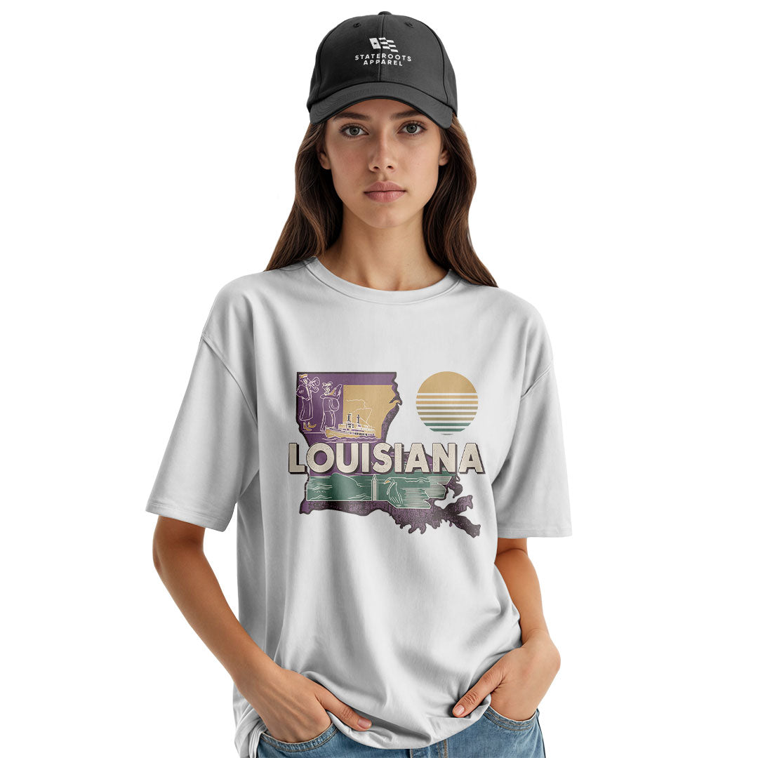 Louisiana State Map Riverboat T-Shirt | Vintage Tee - White #2