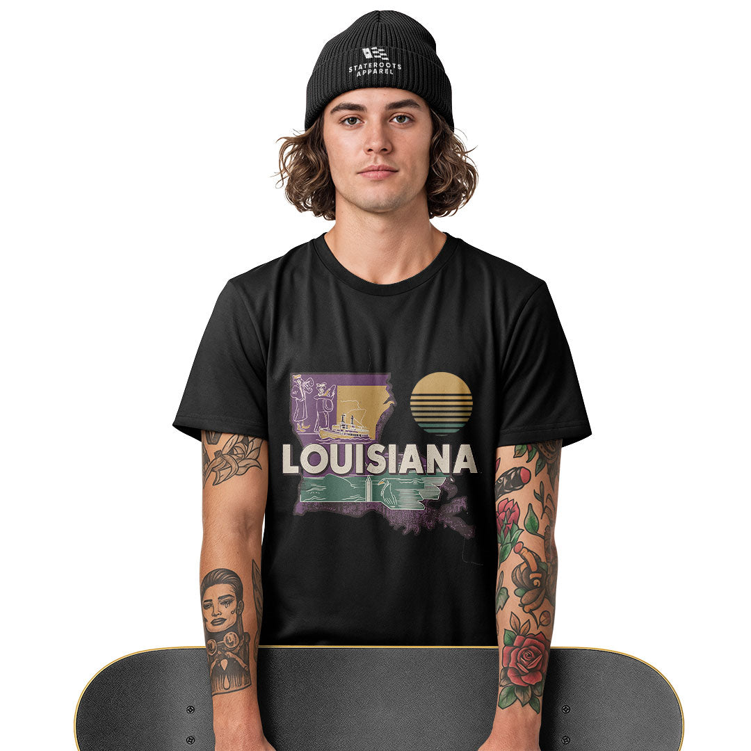 Louisiana State Map Riverboat T-Shirt | Vintage Tee - White #3