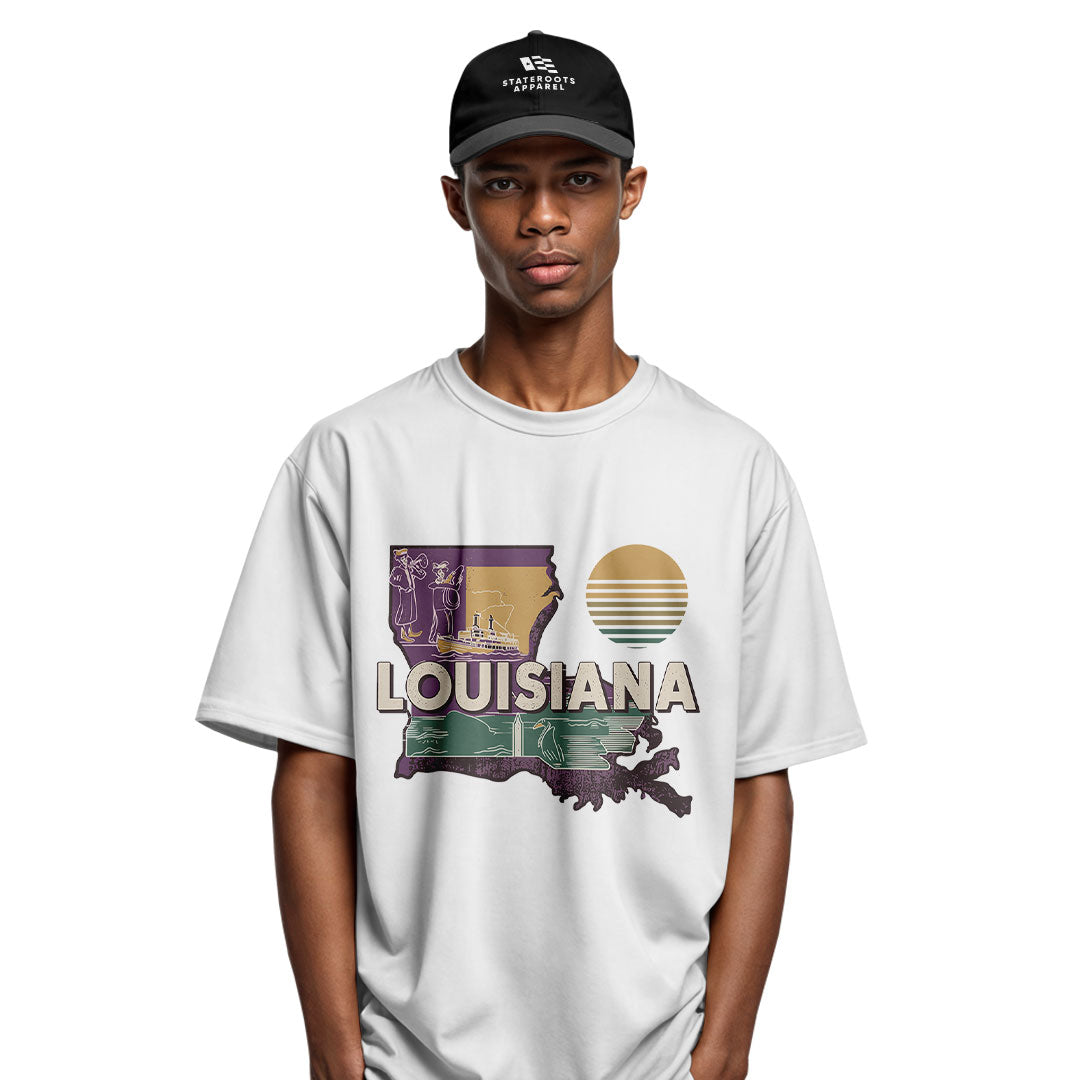 Louisiana State Map Riverboat T-Shirt | Vintage Tee - White #4