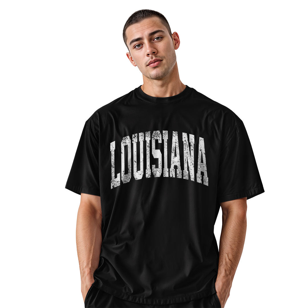 Louisiana Varsity Arch Collegiate T-Shirt | Vintage Tee - Black #2