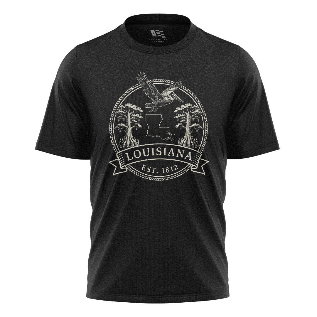 Louisiana Vintage Crest Badge T-Shirt | Pelican Tee - Black #1