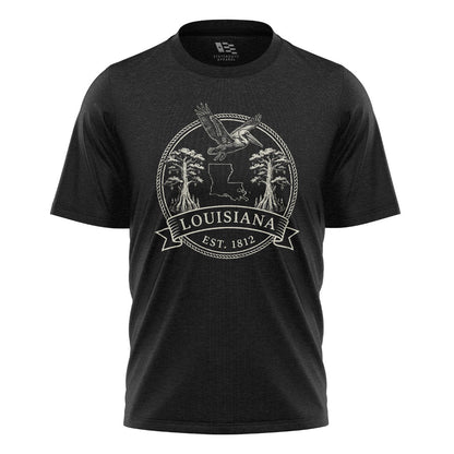 Louisiana Vintage Crest Badge T-Shirt | Pelican Tee - Black #1