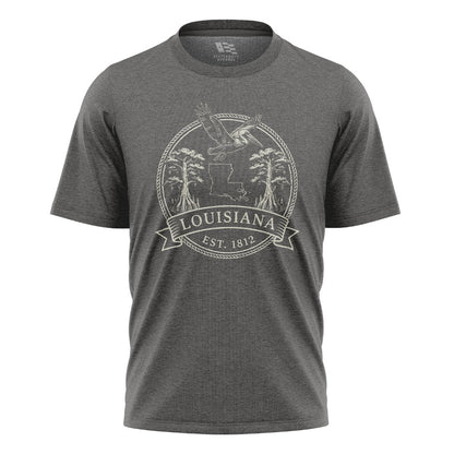 Louisiana Vintage Crest Badge T-Shirt | Pelican Tee - Charcoal #1