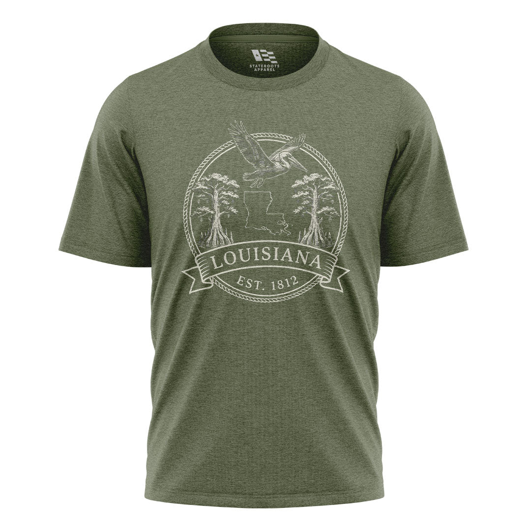 Louisiana Vintage Crest Badge T-Shirt | Pelican Tee - Military Green #1
