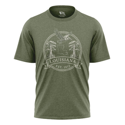 Louisiana Vintage Crest Badge T-Shirt | Pelican Tee - Military Green #1