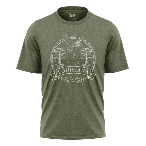 Louisiana Vintage Crest Badge T-Shirt | Pelican Tee - Military Green #1