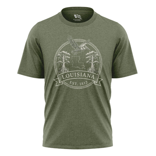 Louisiana Vintage Crest Badge T-Shirt | Pelican Tee - Military Green #1