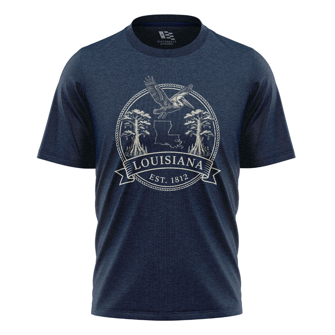 Louisiana Vintage Crest Badge T-Shirt | Pelican Tee - Navy #1