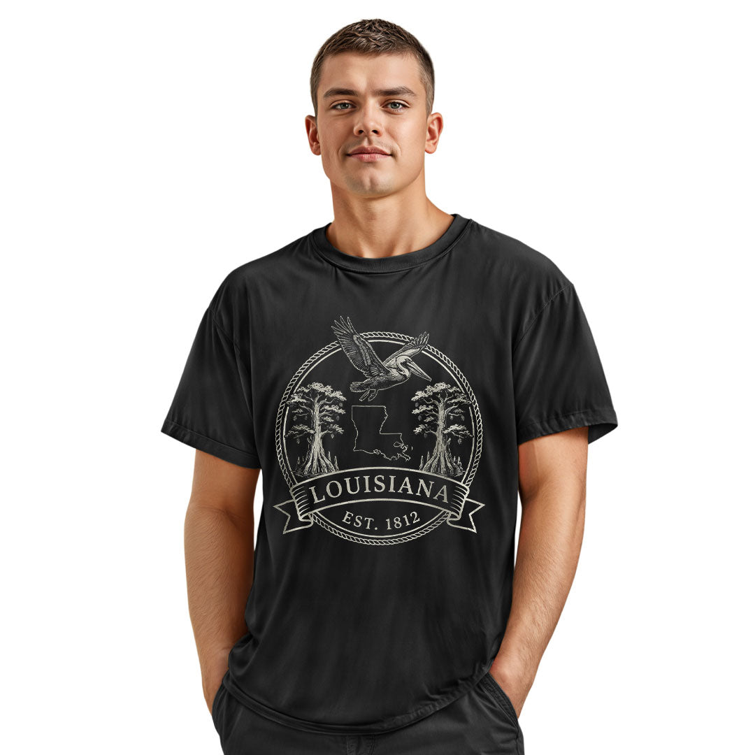 Louisiana Vintage Crest Badge T-Shirt | Pelican Tee - Navy #2