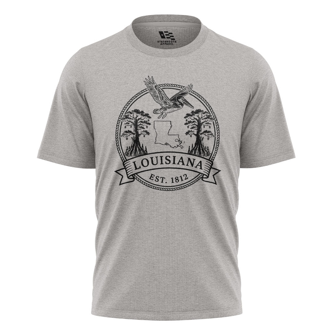 Louisiana Vintage Crest Badge T-Shirt | Pelican Tee - Sport Grey #1