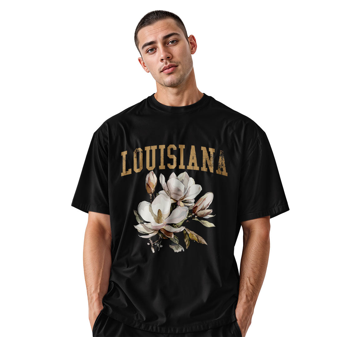 Louisiana Watercolor Magnolia Bouquet T-Shirt | Tee - Black #2