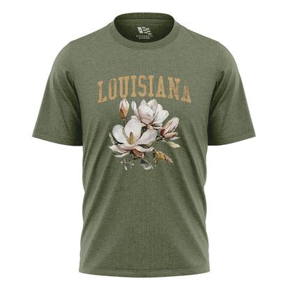 Louisiana Watercolor Magnolia Bouquet T-Shirt | Tee - Military Green #1