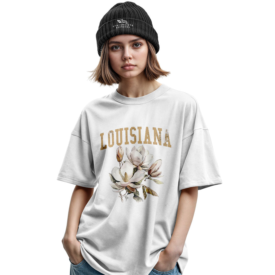 Louisiana Watercolor Magnolia Bouquet T-Shirt | Tee - Military Green #2