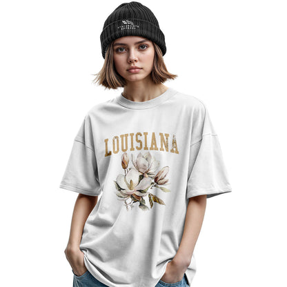 Louisiana Watercolor Magnolia Bouquet T-Shirt | Tee - Military Green #2