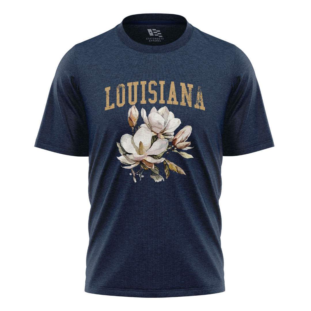 Louisiana Watercolor Magnolia Bouquet T-Shirt | Tee - Navy #1